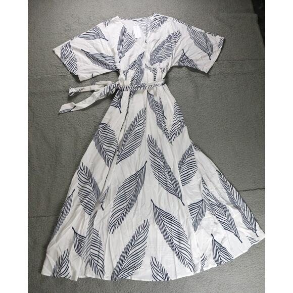 New Baltic Born Dress Womens XL Navy Leaf Print Corinth Maxi Slit - Picture 1 of 10